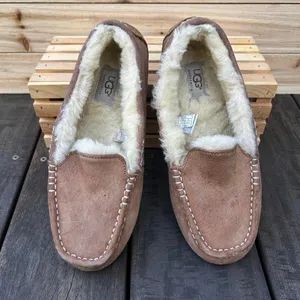 Tan UGG Ansley Slippers Seude Fuzzy Slip On Shoes Moccasins thumbnail 4