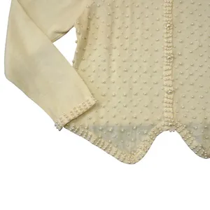 Vintage Cream Faux Pearl Embellished Cardigan Sweater Scalloped Hem Feminine‎ thumbnail 3