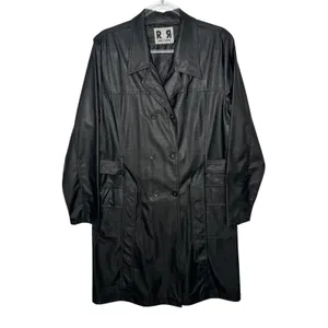 1990s Rave 4 Real Black Coated Stretch Trench Coat Women’s M/L thumbnail 5