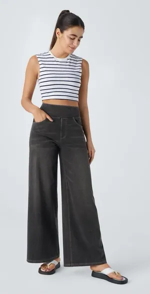 HALARA Flex High Waisted Pockets Baggy Wide Leg Washed Casual Jeans Size L NWT thumbnail 1