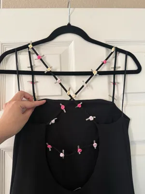 BNWT Zara Black Strechy Pink Floral Strap Dress thumbnail 6