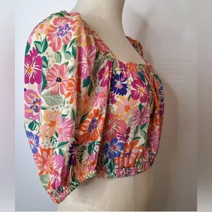 Anthropologie Abel the Label Floral Pink & Cream Puff sleeve crop size small thumbnail 3
