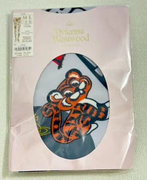 Authentic Vivienne Westwood ORB Tiger zodiac light grey carton designs stockings thumbnail 1