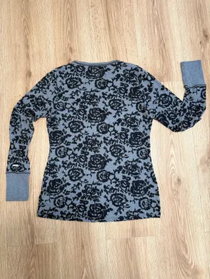 Floral Pattern Grey Crewneck Long Sleeve Top‎ Size L thumbnail 2