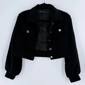 Women’s Cropped Black Corduroy Snap Button Jacket Structured Fit Size Small thumbnail 3