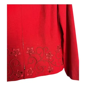 Vintage Plaza South Red Floral Embroidered Zip Up Jacket Size 14 Y2K Feminine thumbnail 4