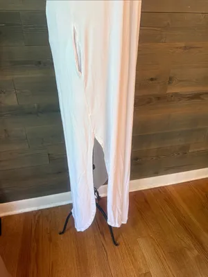 Casual White V-Neck Short Sleeve Maxi Dress with Side Slit thumbnail 4