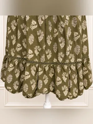 Urban Outfitters Olive Paisley Fully Lined Ruffle Mini Dress M Tiered TumblrEra thumbnail 4
