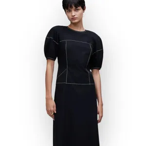 Madewell Jinni Puff-Sleeve Midi Dress Women's 0 Black Drop-Waist V-Back NWT thumbnail 10