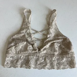 Victoria's Secret PINK Strappy Plunge Criss-Cross beige Lace Bralette Small thumbnail 2
