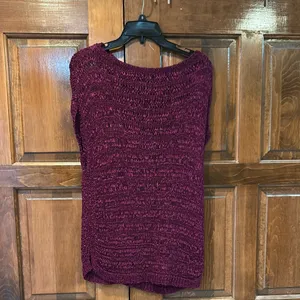White House‎ Black Market Plum Purple Open Knit Sweater Top Cap Sleeve Medium thumbnail 3
