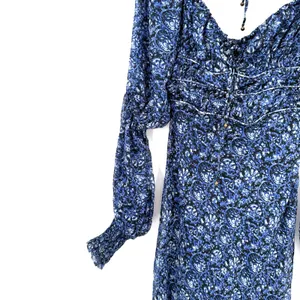 Free People Size XS Aglow Long Sleeve‎ Midi Dress Blue Bohemian Back Cutout thumbnail 4