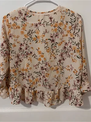 Sienna Sky Beige Floral V-Neck Ruffle Blouse thumbnail 2
