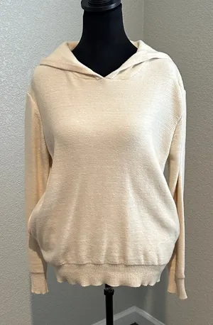 &merci Cream Hooded Sweater opens in back with side pockets thumbnail 1