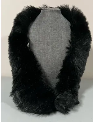 Black Fur Winter Scarf Shawl Wrap — Length: 30 in. 🖤 thumbnail 3