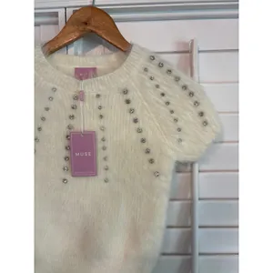 Muse Cream Rhinestone Short Sleeve‎ Sweater Size XS thumbnail 4