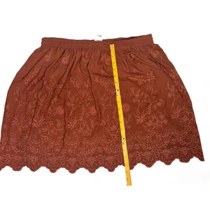 Lottie Rust Brown Eyelet Embroidered Scalloped Mini Skirt Boho Drawstring Waist‎ thumbnail 8