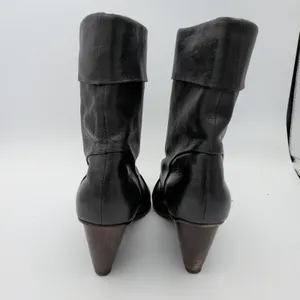 Coclico Black Leather‎ Mid-Calf Boots Block Heel Fold-Over Cuff Spain 37.5 7-7.5 thumbnail 5
