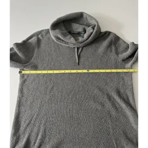 Lauren Ralph Lauren Gray Cotton Waffle-Knit Cowl Neck Logo Pullover Sweater Med thumbnail 7