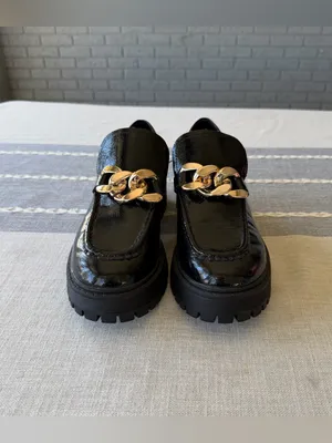 Steve Madden Malvern Chunky Platform Loafers Lug Sole Black Size 8.5 Gold Chain thumbnail 3