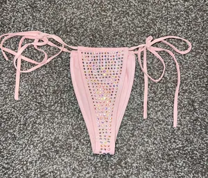 New Pink Cheeky String Bikini Bottoms Size Small thumbnail 1