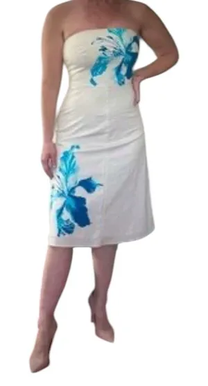 Vintage Y2K Express Strapless Midi Dress Floral Cocktail Party Summer Vacation thumbnail 1