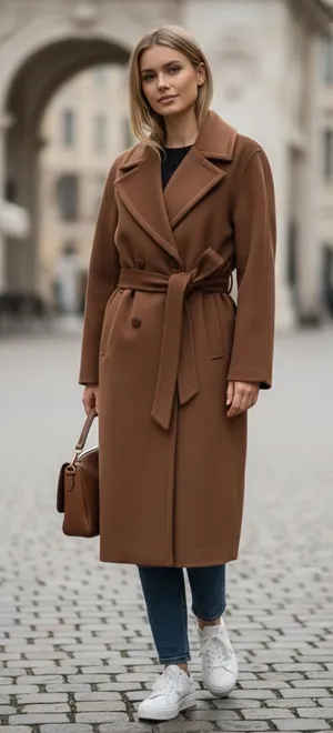 NWT Bernardo Double Breasted Wool Blend Belted Maxi Coat In Color Tobacco SZ-1X thumbnail 1