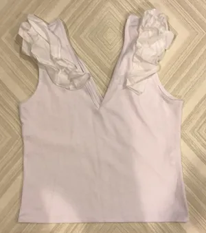 H&M White V Neck Ruffle Tank Top thumbnail 1