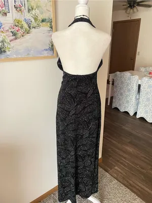 Fashion Bug Vintage 90s Y2K Whimsigoth Metallic Silver Glitter Halter Maxi Dress thumbnail 5