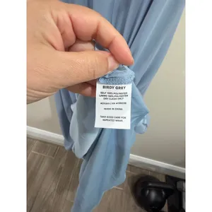 Birdy Grey Gwennie French Blue Chiffon V-Neck Maxi Bridesmaid Dress Slit Size L thumbnail 6