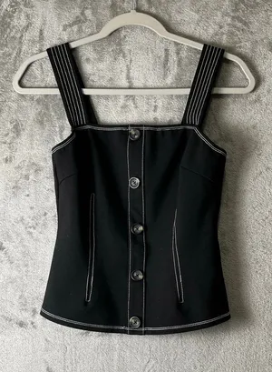 Eri + Ali Anthropologie Structured Button Front Contrast Stitch‎ Fitted Tank Top thumbnail 1