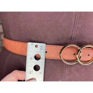 belt vegan leather tan interlocking circles buckle gold thumbnail 4