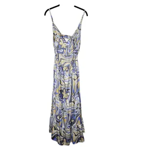 Indulge in Style Maxi Dress L Blue Yellow Floral Print Sleeveless Open Back thumbnail 2