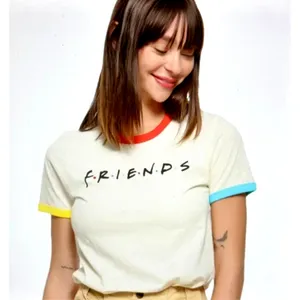 Friends Rainbow T-shirt Beige with Multicolor Neck and Cuffs M thumbnail 3