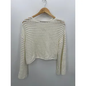 Willow Root Sweater Womens‎ Size L Cream Open Knit Boho Flare Cut Out Y2K Knit thumbnail 2