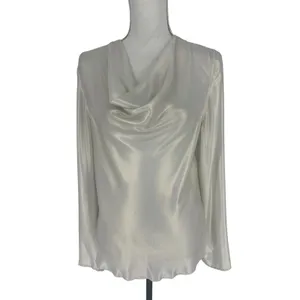 Diomi Reversible Cowl Neck Satin Blouse White Gold‎ Medium NWT thumbnail 4
