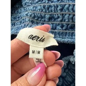 Aerie Blue Denim One Shoulder Ruffle Smocked Crop Top‎ Size M thumbnail 3