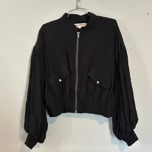 FREE PEOPLE On Pointe Bomber Jacket Lightweight Puff Balloon Sleeve Black thumbnail 3