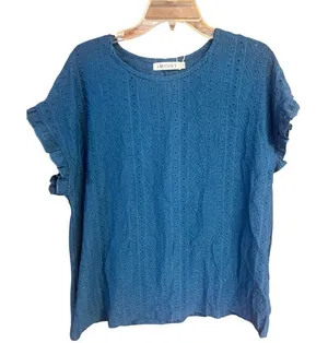 Lovesoft Pullover Eyelet Blouse Sz L Bluish Green NWT Blue Size L thumbnail 1