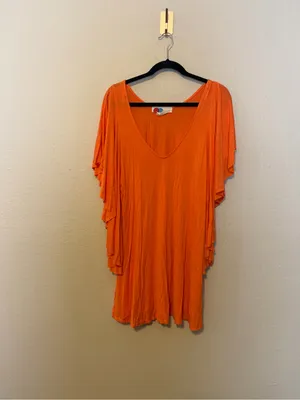 Free People Beach Orange Swim Cover-Up‎ Dress Flowy Batwing Size Medium thumbnail 2