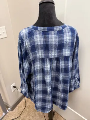 Wrangler Babydoll Plaid Blue White Western Shirt Popover V-Neck Flannel XXL‎ thumbnail 5