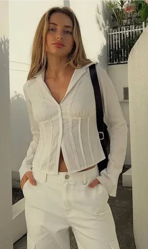 Princess Polly White Button Down Shirt with details size 0 thumbnail 1