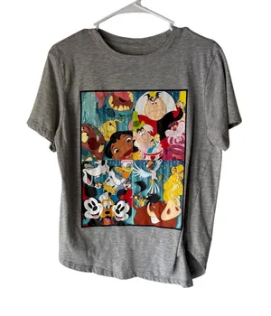 Disney 100 Gray Character Collage‎ Graphic Tee Size XL Mickey Lilo Stitch thumbnail 1