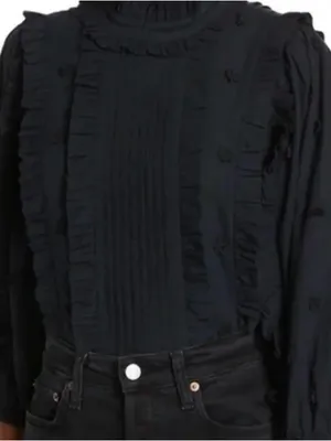 Farm Rio 3D Black Ruffled Pintuck Blouse thumbnail 2