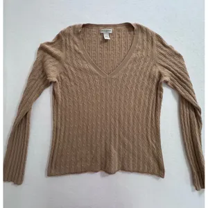 Banana Republic Camel Brown Cable Knit V-Neck Angora Cotton Sweater XL RN54023 thumbnail 1