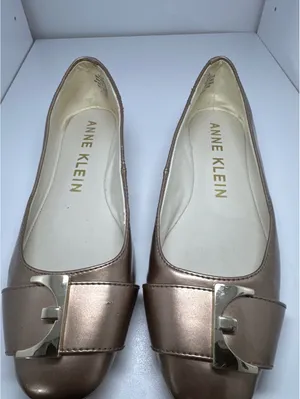 Anne Klein Bronze Ballet Flats with Chic Gold Buckle - Size 8 thumbnail 4
