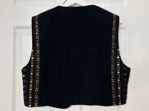 ZARA Embroidered Mirror Vest Black Boho Festival Artisan Western Statement L thumbnail 3