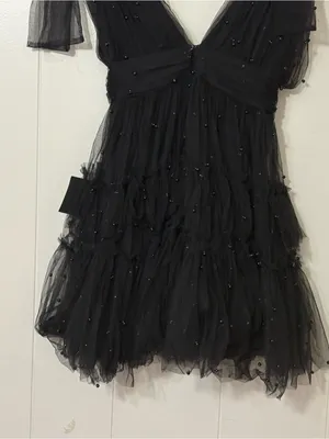 Lulus Tulle Proof Black Beaded Tie Shoulder Mini Dress NWT Size Small Party thumbnail 12