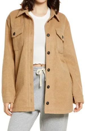 S Thread & Supply Women's Camel Shirt Jacket Shacket Tan Outerwear Thick thumbnail 1