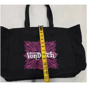 Von Dutch Tote Bag Womens Large Black Pink Cross Logo Y2K Shoulder Shopper thumbnail 3